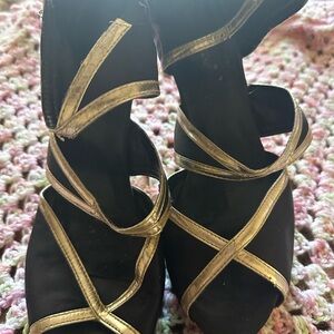 Elegant Black and Gold Women's Strappy Heels
